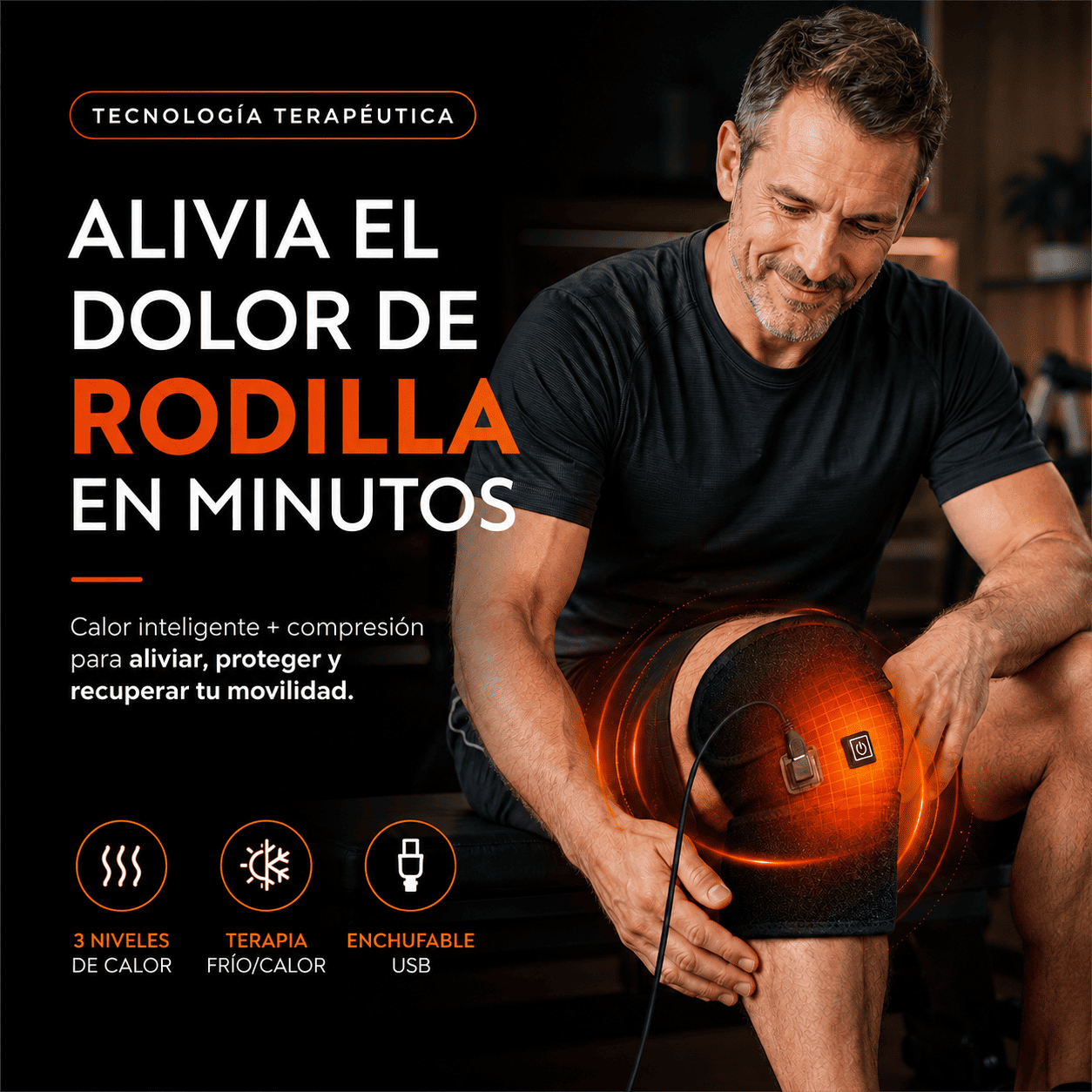 Rodillera Térmica USB 3 Niveles + Compresión