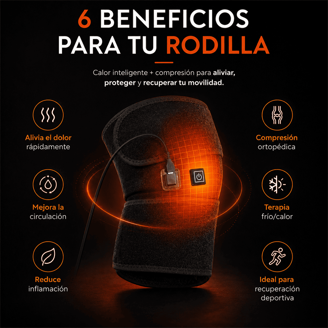 Rodillera Térmica USB 3 Niveles + Compresión